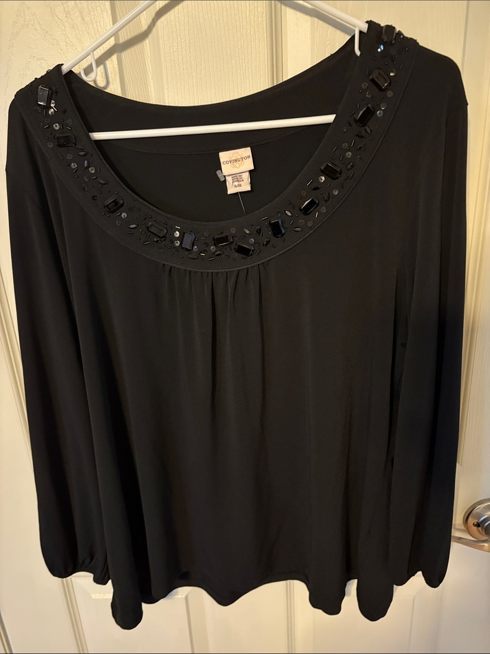 Covington Black Jeweled Scoop Neck Blouse